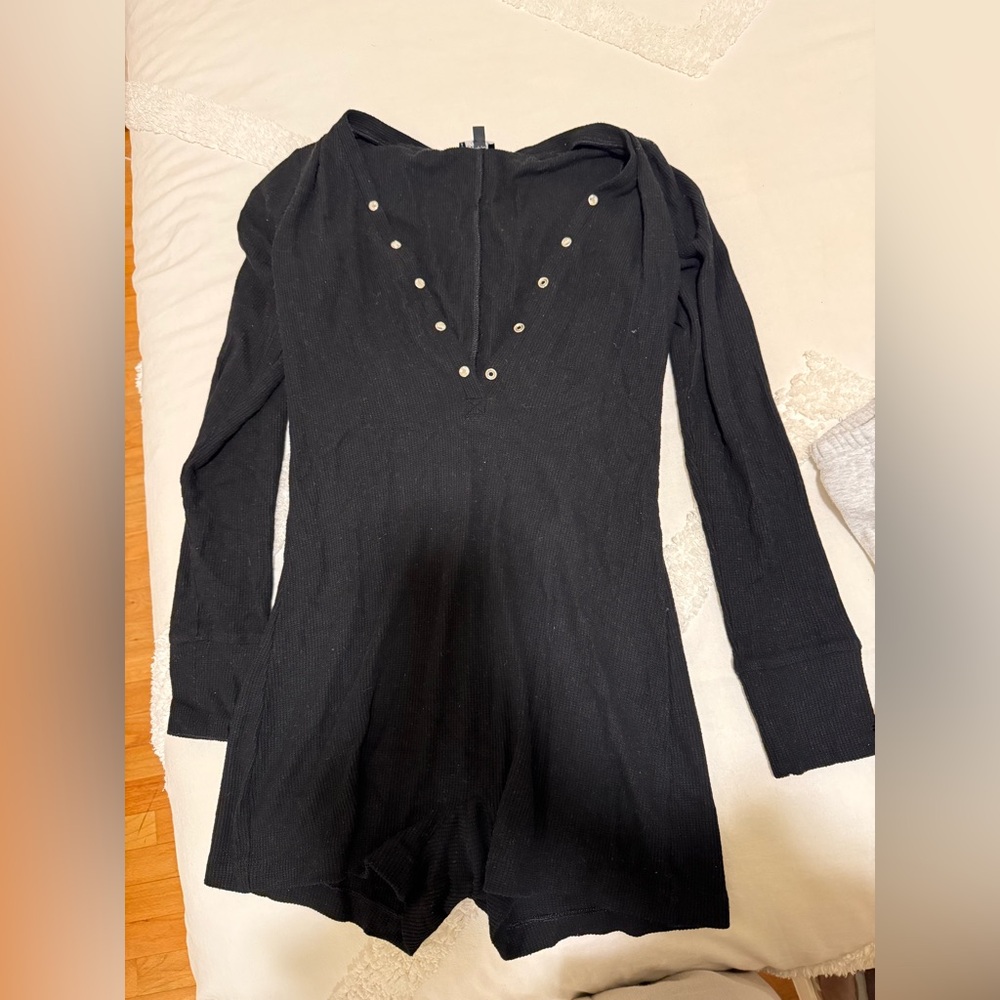 Express Black Ribbed Long Sleeve Onesie